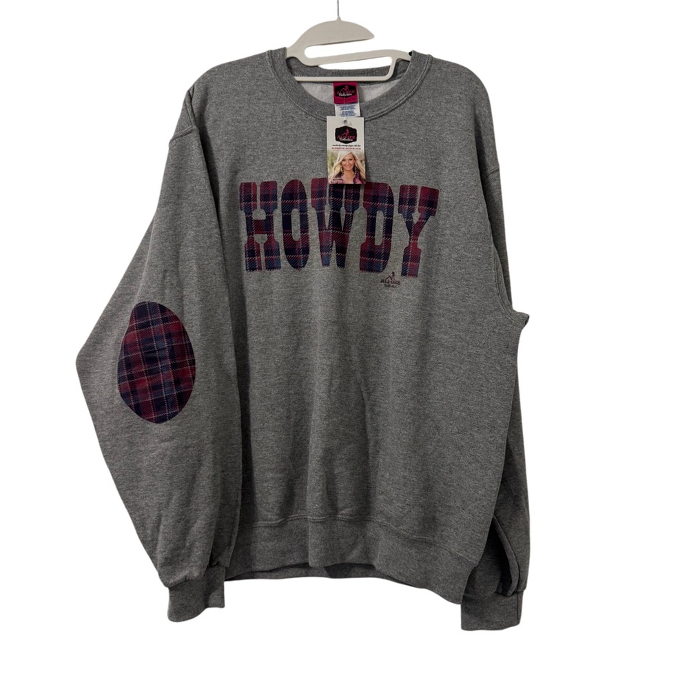 Ali Dee Womens Howdy Graphic Crewneck Sweatshirt Medium Gray Cowgirl Western